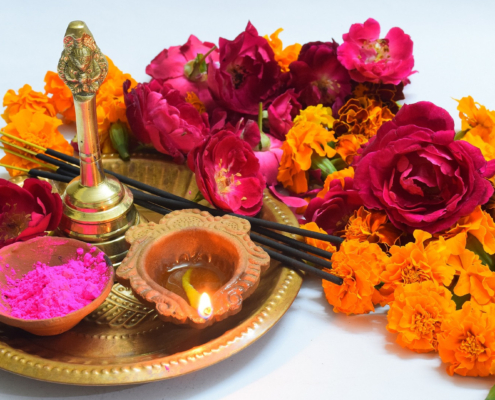 Diya thali bloemen